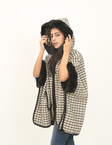 Hooded Fur Cape Shawl